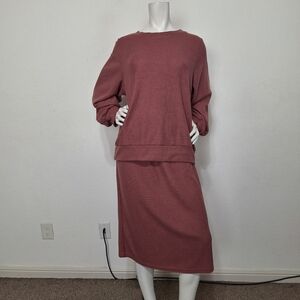 Sweetsalt Deep Blush Pink Coquette Waffle Knit Oversized 2 Piece Set Size L